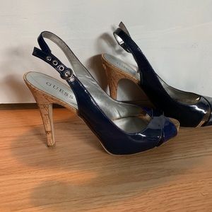 Guess Size 9 navy and cork heel